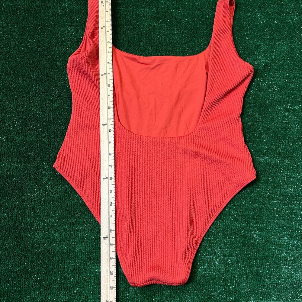 Monday Swimwear One Piece Swimsuit W L Coral Red Textured Square Neck Low Back - Picture 6 of 13